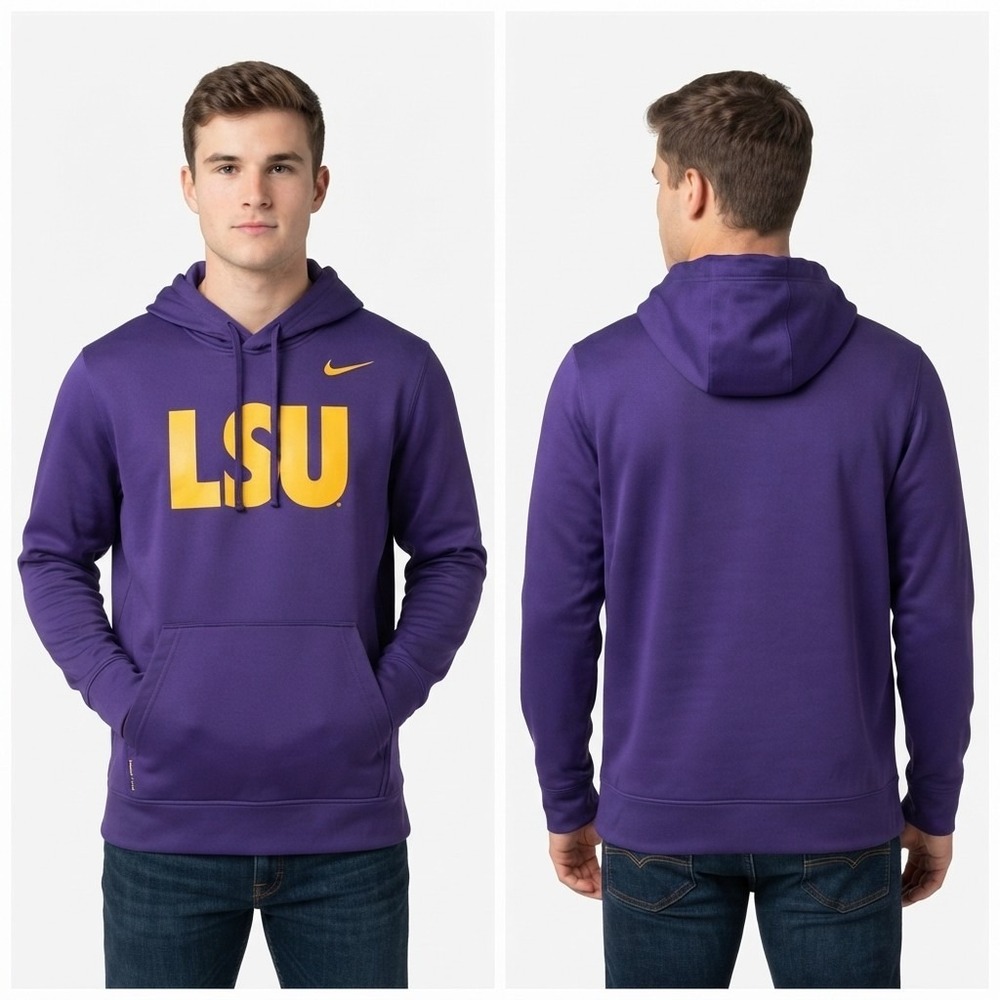 Nike LSU Tigers Hoodie Therma Fit Men Size Small Purple Sweatshirt